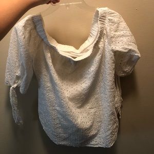 Off the shoulder white shirt